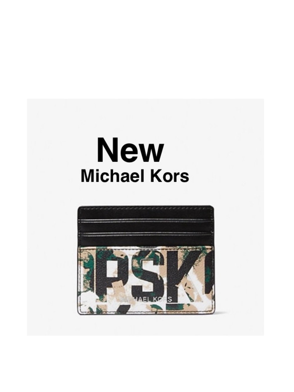 New MICHAEL KORS  Cooper Graphic Logo Tall Card Case bright white /green stags⭐️